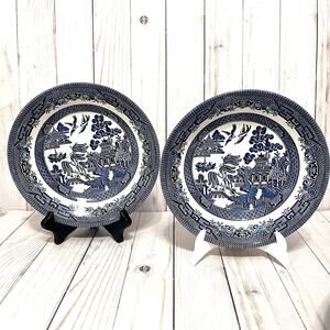 Vintage Churchill Blue Willow 8" Set of 2 Serving Bowls Staffordshire England